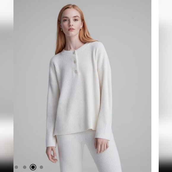 Club Monaco Wool & Cashmere Blend Ribbed Knit Oversized Henley Sweater - Picture 1 of 15